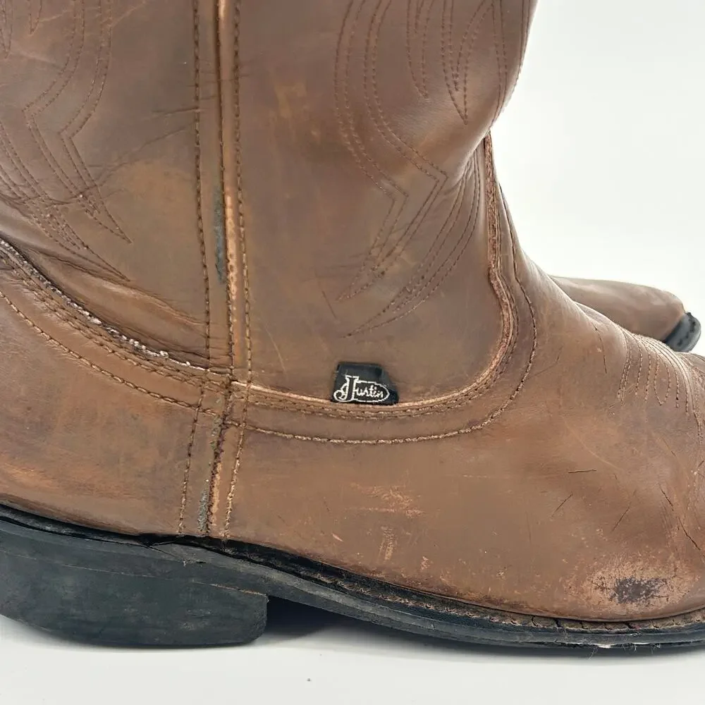 Justin Cowboy Boots Mens Size 13 EE Brown‎ Leather Mid Calf Western Made In USA